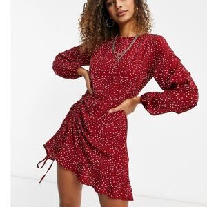 NWT Missguided Maroon Polka Dot Ruched Side Tea Mini Dress